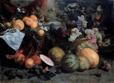 果物と野菜のある静物、17世紀の3分の1。 作： Jan Roos