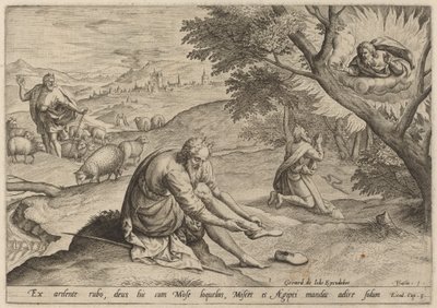 モーセに現れた神 作： Jan Sadeler I, after Maarten van Cleef