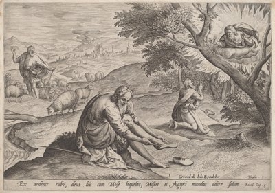 モーセに現れた神 作： Jan Sadeler I, after Maarten van Cleef
