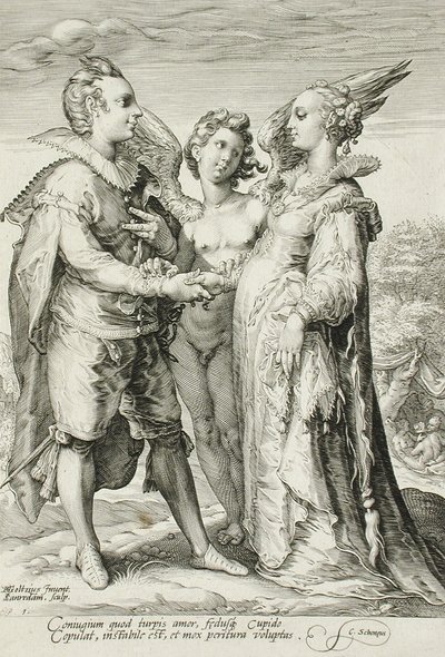 快楽のための結婚、結婚三部作のプレート1、c.1594 作： Jan Saenredam