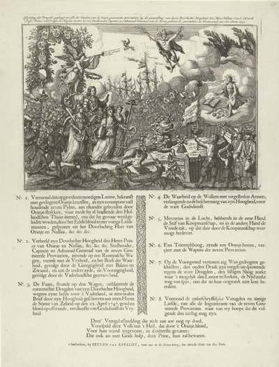 1747年、ウィリアム4世の共和国総督への任命に関する寓話 (...) ウィレム・カレル・ヘンリック・フリソ (...) を市長、キャプテン、および 作： Jan Smit (II)