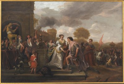 ゴリアテとペリシテ人を打ち負かした後に勝利を収めたダビデ 作： Jan Steen