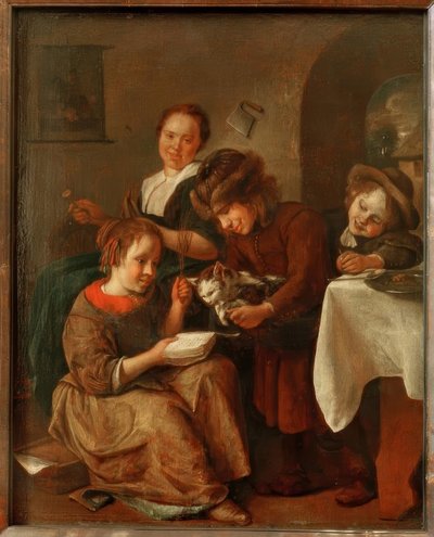 子供たちは猫に読書を教える 作： Jan Havickszoon Steen