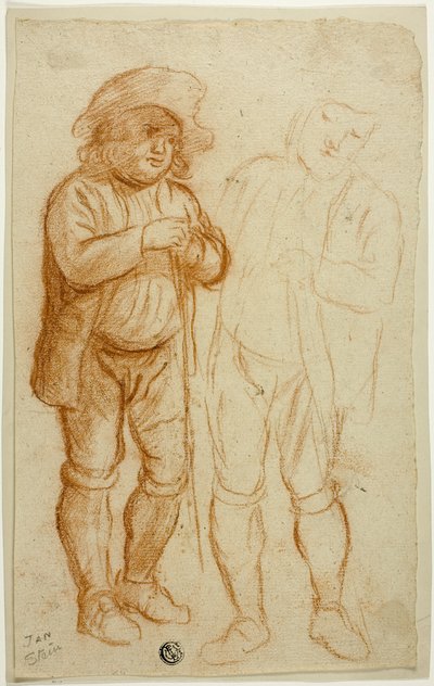 杖にもたれかかる立像のスケッチ2点 作： Jan Steen
