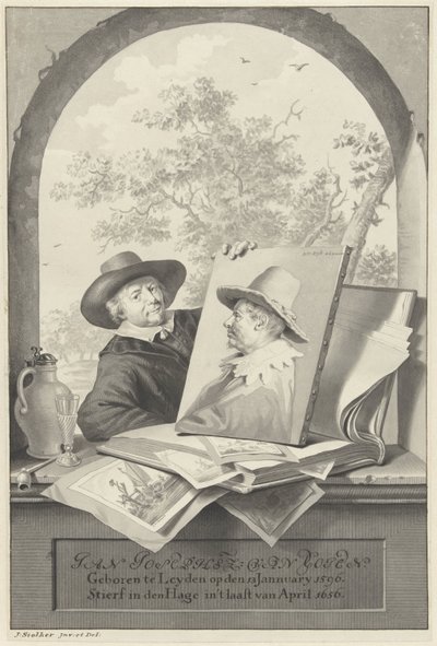 ヤン・ファン・ゴイェンの絵と肖像画が入ったフォルダを持つ男 作： Jan Stolker