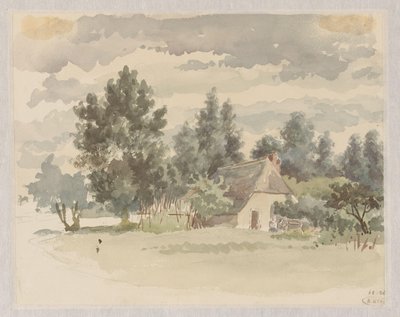 木々に囲まれた農場のある風景 作： Jan Striening