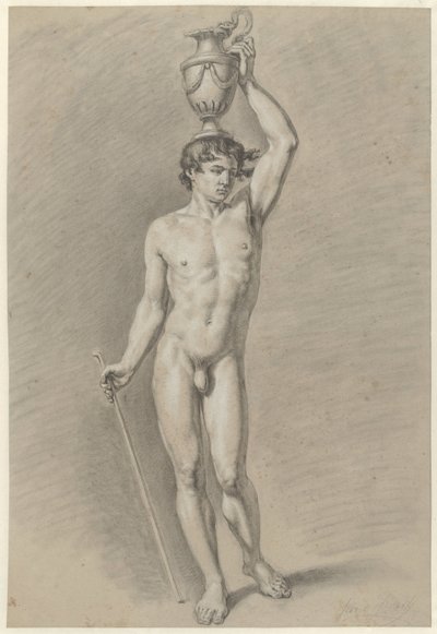 頭に花瓶を置いた立っている男性のヌード 作： Jan Swart