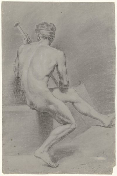 左を向いて座っている男性のヌード 作： Jan Tersteeg (possibly)