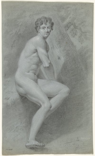 座っている男性のヌード、右側、木の前 作： Jan Tersteeg (possibly)