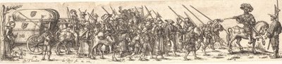 馬に乗った将校の前で兵士の信仰 作： Jan Theodor de Bry