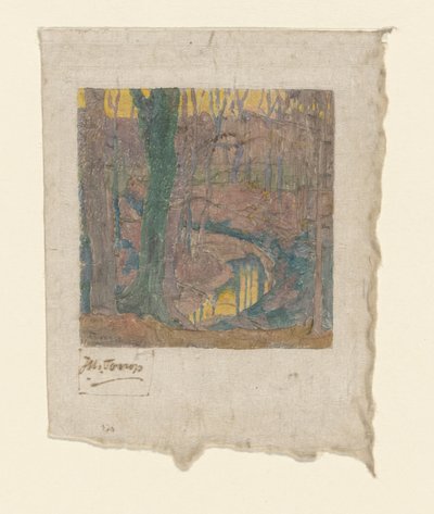 小川沿いの裸のオークの木 森の中（原題） Le bois hivernal (原題) 作： Jan Toorop (signed by artist)