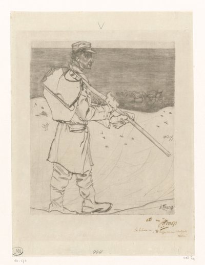 カトウェイク アーン ゼーのビーチで網を持つ貝漁師 貝漁師（原題） 作： Jan Toorop (signed by artist)