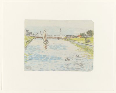 帆船のある運河の眺め 作： Jan Toorop