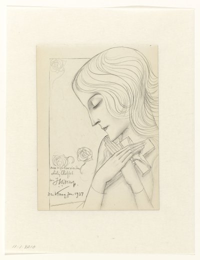十字架を抱きしめる瞑想中の少女 作： Jan Toorop