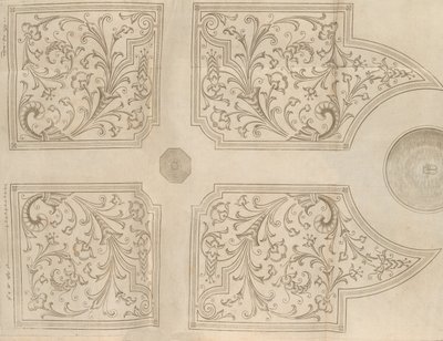 1651年、プレジャーガーデンのための噴水と4つの広場のパルテールのデザイン 作： Jan Van de Velde