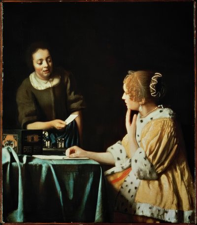 メイドと手紙を持つ女性 作： Jan Vermeer van Delft