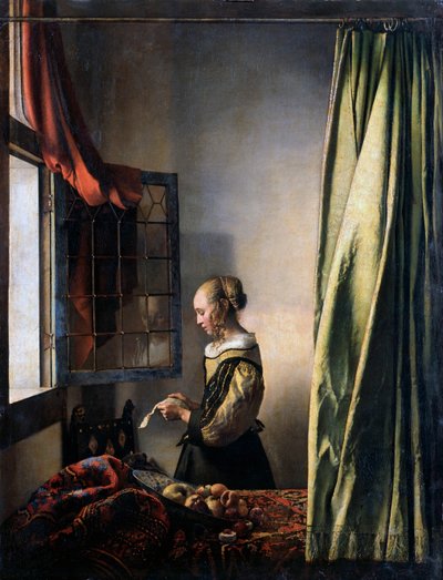 開いているウィンドウで手紙を読んでいる少女、1659年頃 作： Jan Vermeer van Delft