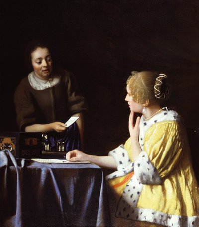 手紙を持っている彼女の女中の女性 作： Jan Vermeer van Delft