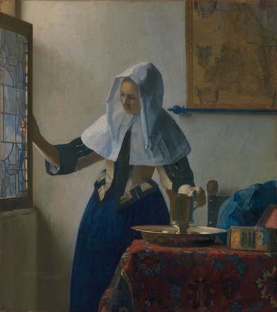 水差しを持つ若い女性、ca。 1662。 作： Jan Vermeer van Delft
