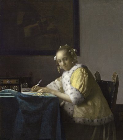 手紙を書いている女性、1665-1670 作： Jan Vermeer van Delft
