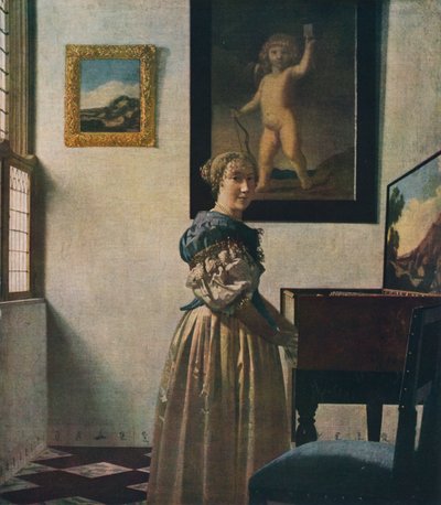 処女に立った若い女性、1670年から1672年頃 作： Jan Vermeer van Delft
