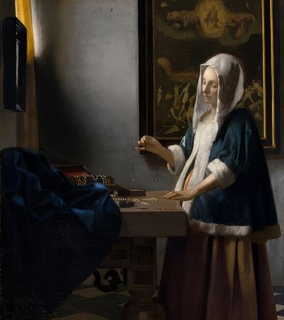 スケールを持つ女性。 1664年頃 作： Jan Vermeer van Delft