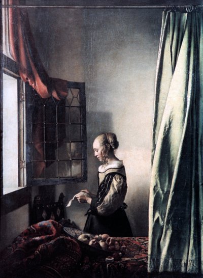 開いているウィンドウで手紙を読んでいる女の子、c1657 作： Jan Vermeer van Delft