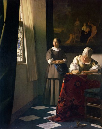 メイドと手紙を書いている女性 作： Jan Vermeer van Delft