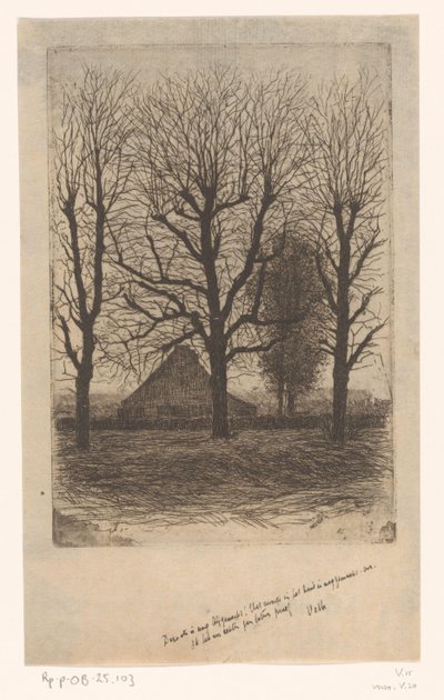 背の高い木々の間の農場、Ewijkhoeve 作： Jan Veth (signed by artist)