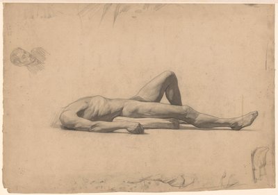 横になっている男性のヌード、頭のない 作： Jan Veth