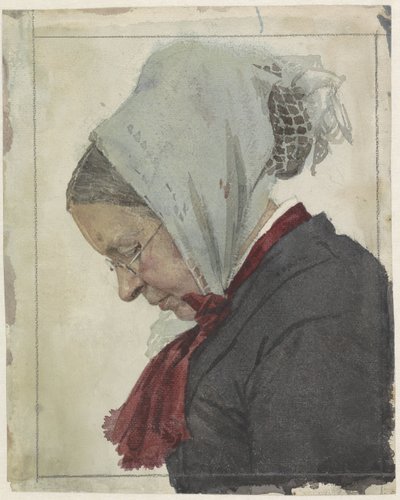 スカーフと赤いスカーフを持つ老婆 作： Jan Veth