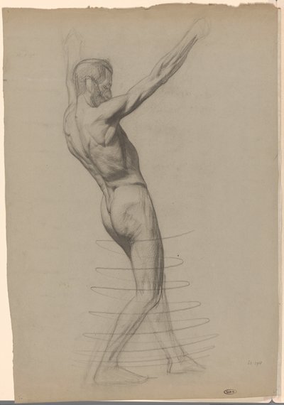 右に腕を上げて立っている男性ヌード 作： Jan Veth