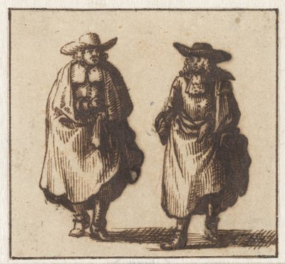 厚手のマントを着た 2 人の紳士が立っている 作： Jan Vincentsz. van der Vinne (possibly)