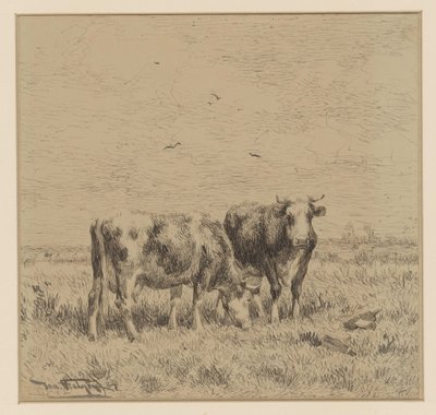 牧草地で 2 頭の牛 作： Johannes Martinus Vrolijk
