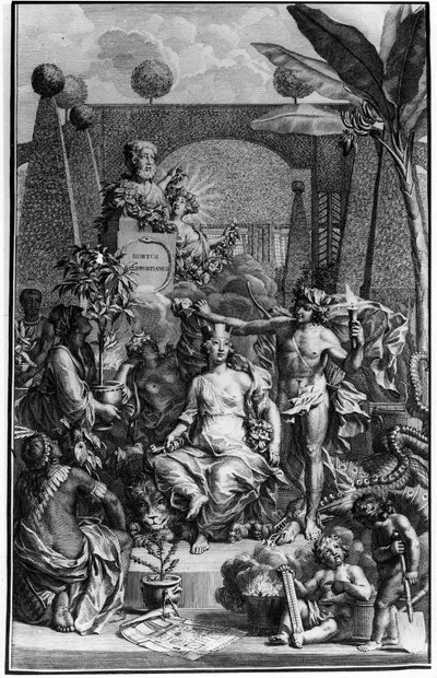 スウェーデンの博物学者であるチャールズ・リンネ（Carl von Linne, Linneus 1707 - 1778）による「Hortus Cliffortianus」の正面図。1737.ヤン・ワンデラー（1690-1759）の版画。個人蔵。 作： Jan Wandelaar