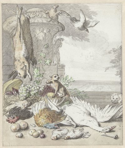 デッド ゲーム、サル、犬、いくつかの鳥 作： Jan Baptist Weenix