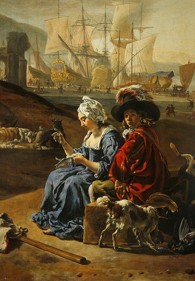 イタリアの港」（パネルに油彩）（406451の細部） 作： Jan Baptist Weenix