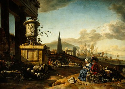 イタリアの海港（油彩・パネル） 作： Jan Baptist Weenix