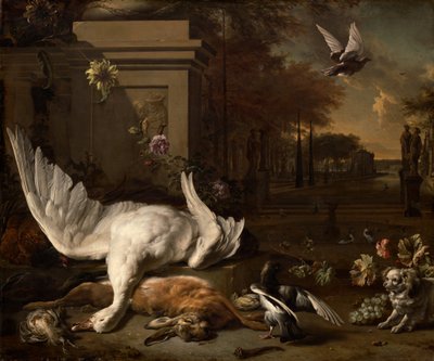 カントリーエステートの前の白鳥とゲームのある静物、c。 1685年。 作： Jan Baptist Weenix