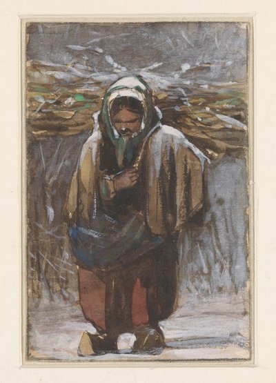 冬の風景に枯れ木を背負った農夫の妻 作： Jan Weissenbruch