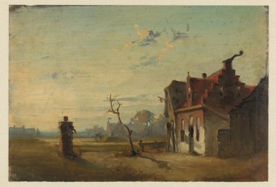 農家の家と水ポンプのある風景 作： Jan Weissenbruch