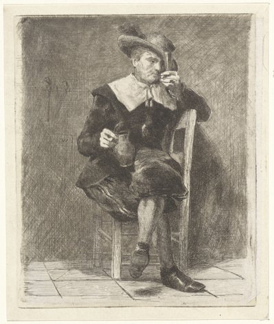 椅子に水差しとグラスを持つ男 作： Jan Weissenbruch