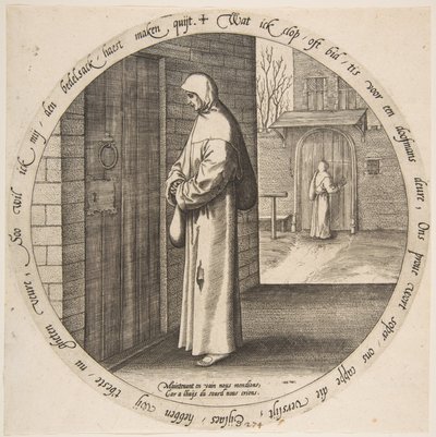 12 フランダースの箴言より、ろう者の扉でむなしく物乞いをする。 1568年。 作： Jan Wierix