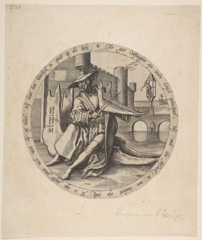 あごの骨でヴァイオリンを弾く金持ち, ca. 1568年。 作： Jan Wierix
