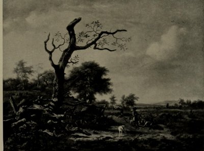 オランダ語：休息するハンターのいる風景 葉のない木 作： Jan Wijnants