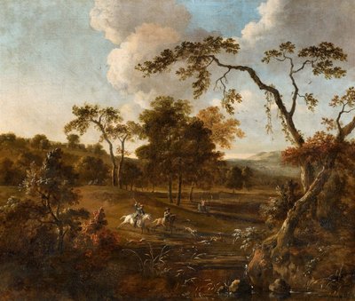 なだらかな丘と雄鹿狩りのある風景 作： Jan Wijnants