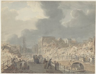 1807 年 1 月 12 日の火薬船の爆発後のライデンのラーペンブルクの廃墟の眺め 作： Jan Willem Pieneman