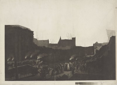 1807 年 1 月 12 日に火薬船が爆発した後、ライデンのラーペンブルクの遺跡を訪れるローデヴァイク ナポレオン 作： Jan Willem Pieneman