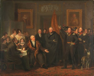 1813 年 11 月 21 日、オラニエ公の名において三頭政治が権力を握る 作： Jan Willem Pieneman