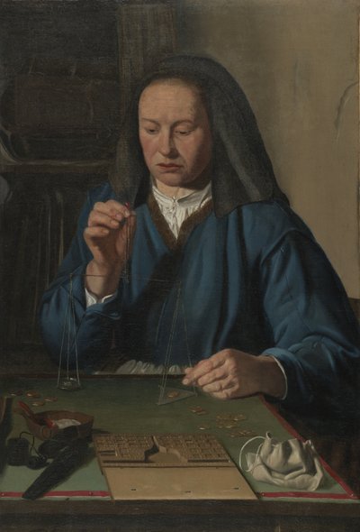 金の重さを測る女性、1630年頃 作： Jan Woutersz.